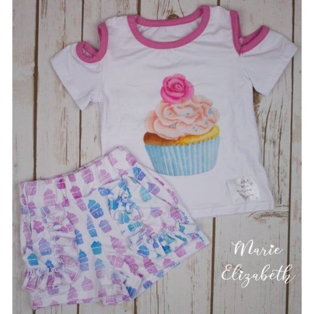 Marie Elizabeth - Cupcake Cold Shoulder Top with Ruffle Shorts 6 - 12 Months